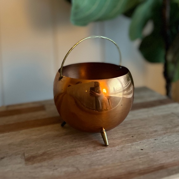 Vintage mid century copper craft cauldron planter - Picture 2 of 6